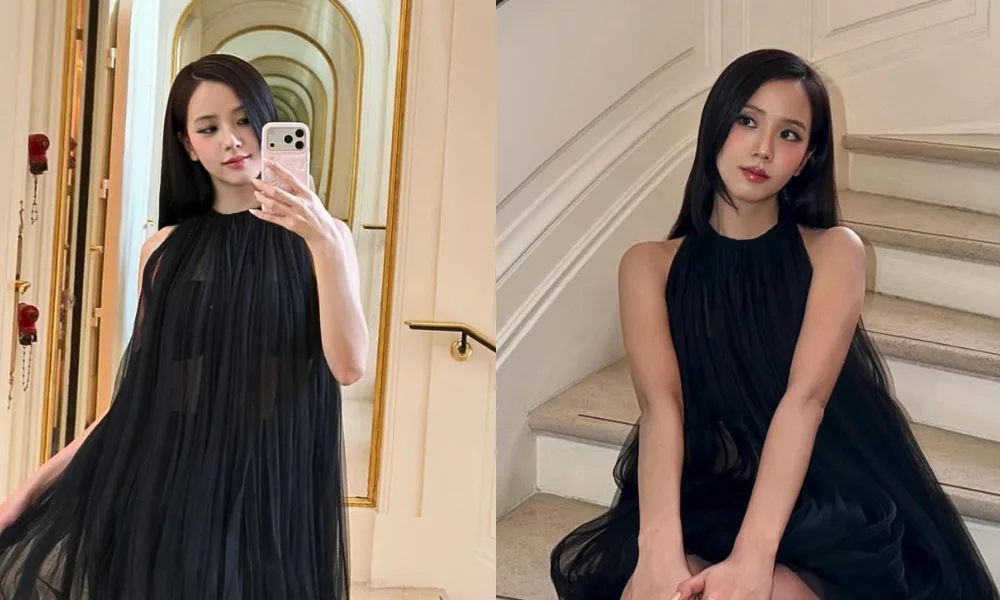 Jisoo mang đầm đen, xõa tóc