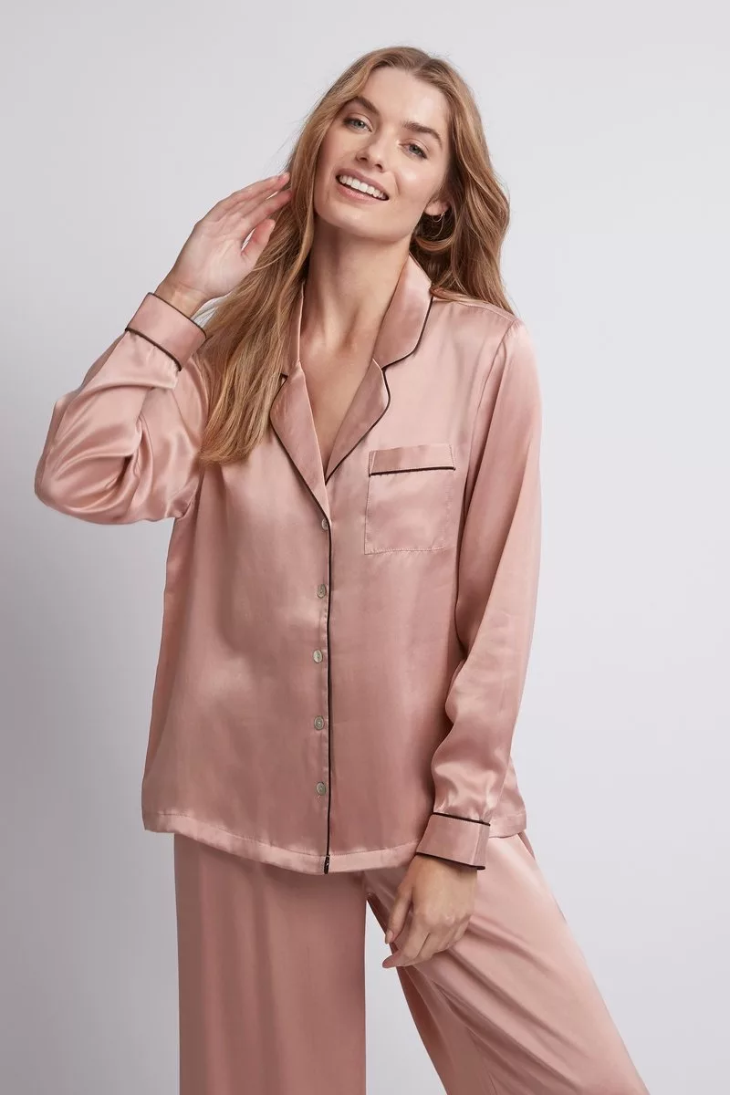 pyjama vải lụa hồng trơn