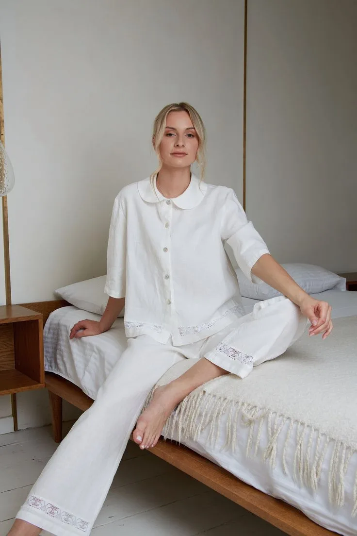 pyjamas cotton màu trắng