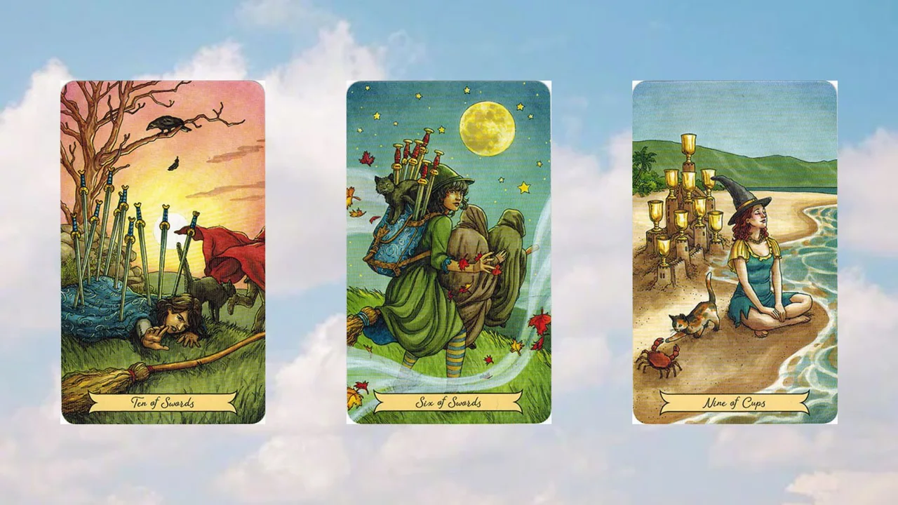 tụ bài ten of swords - seven of swords - Nine of cups
