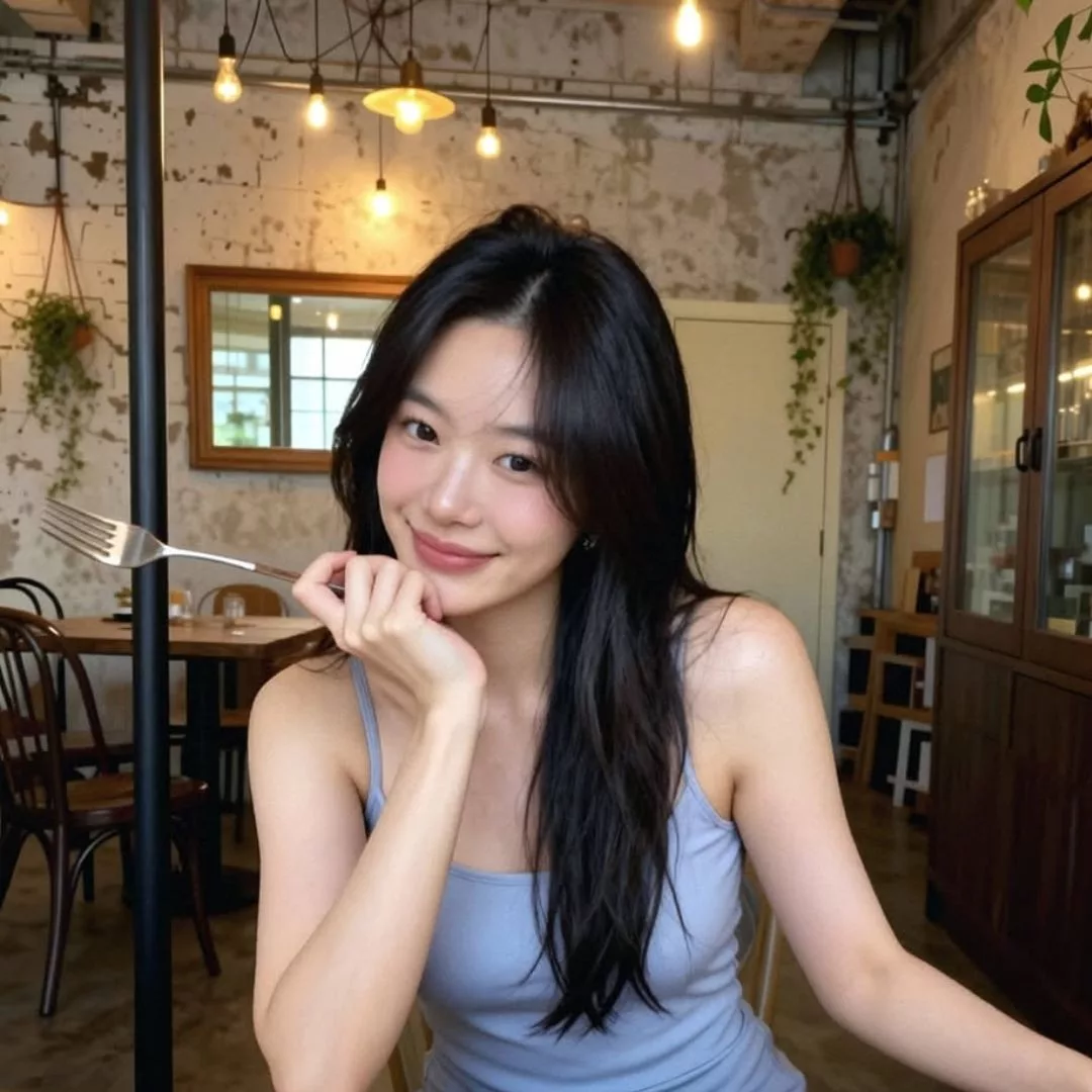 cô gái thưởng thức sữa chua