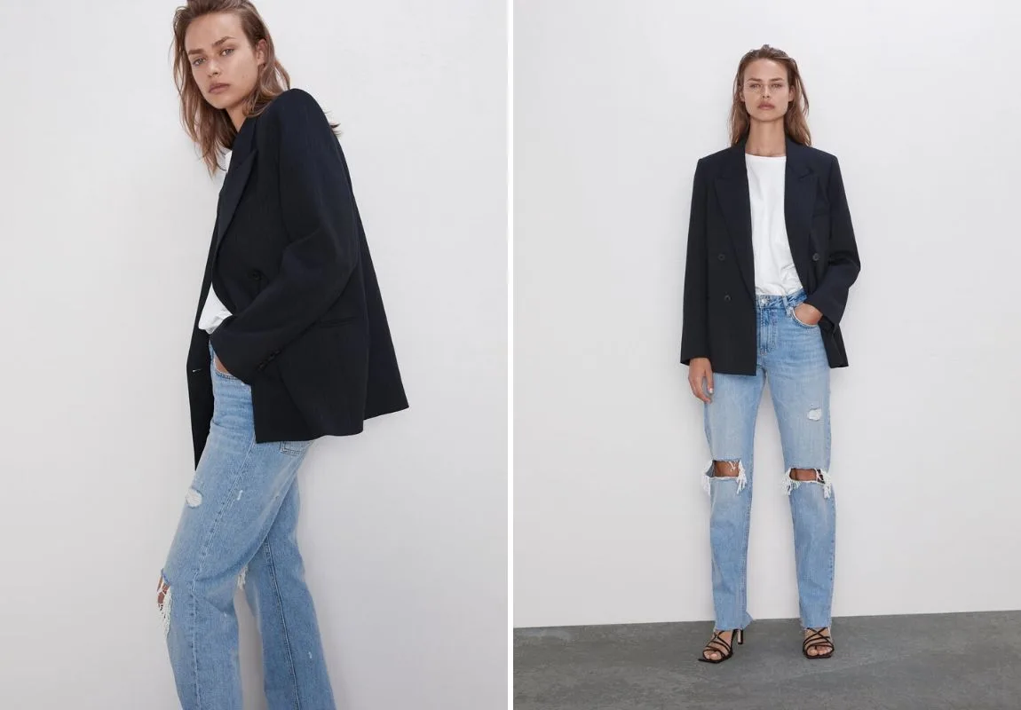 áo blazer Zara - phối đồ cùng jeans ống rộng