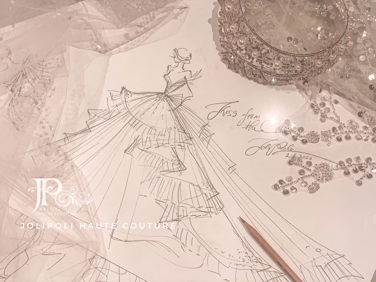 Bản phác thảo váy cưới NTK Phạm Đăng Anh Thư ELLE Wedding Art Gallery 2020