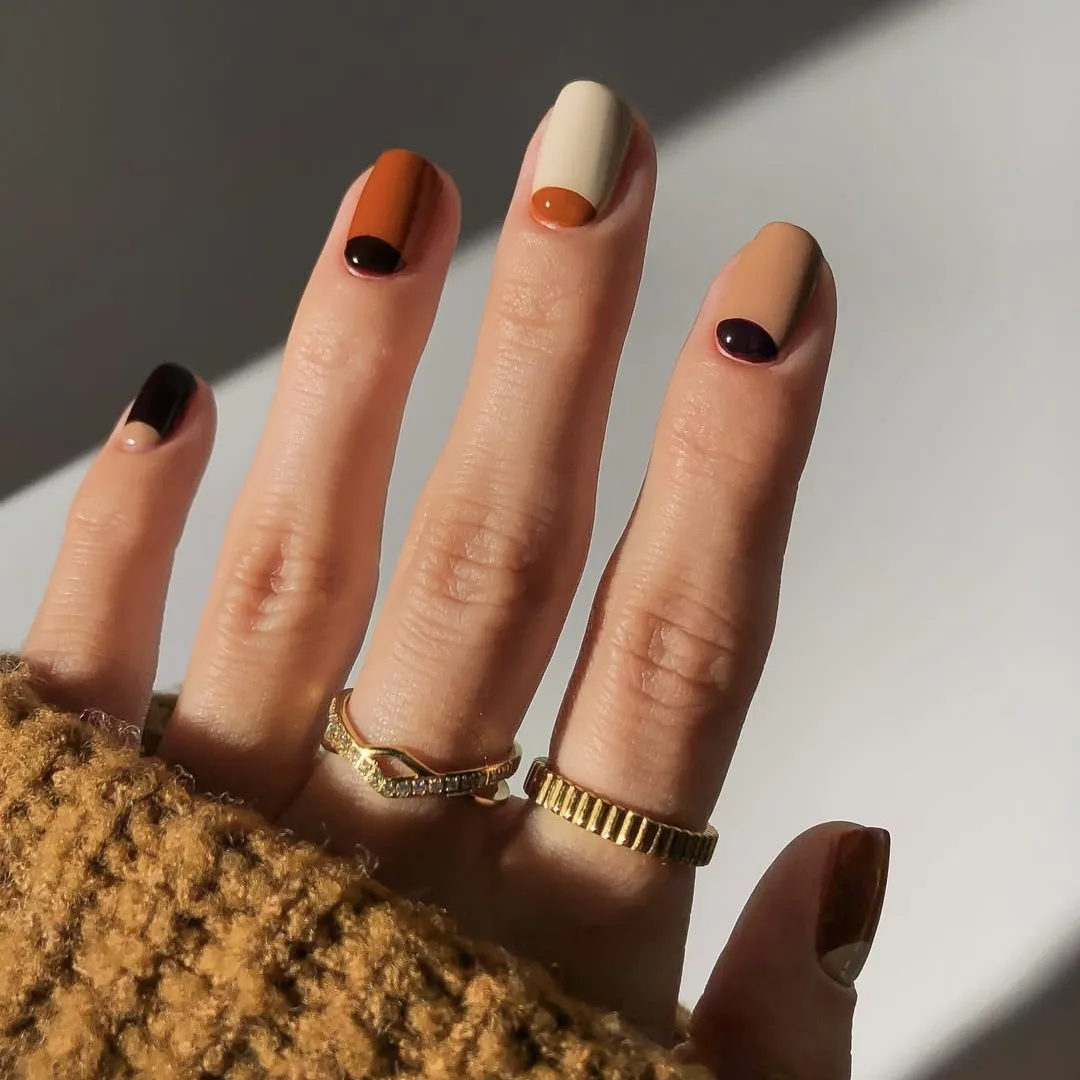 Hình ảnh mẫu nail mùa Thu họa tiết bán nguyệt.