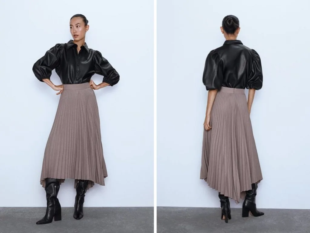 Thời trang công sở thu 2019 - chân váy xếp ly ZARA