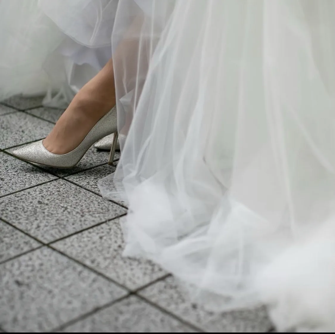 Jimmy Choo Glitter Bridal high heels with white wedding dress Jimmy Choo Glitter Bridal high heels with white wedding dress