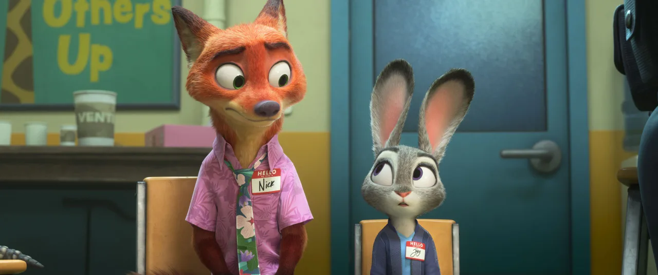 Nick và Judy có mặt trong một buổi trị liệu nhóm về chủ đề “Cộng sự không gây sự”