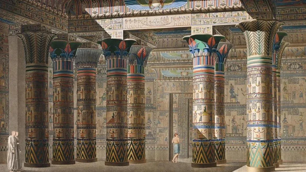 Antoine Phelippeaux, Đảo Philae. Phối cảnh nội thất có màu, năm 1809, bản khắc. (Nguồn: ateliers.grandpalaisrmn.fr)