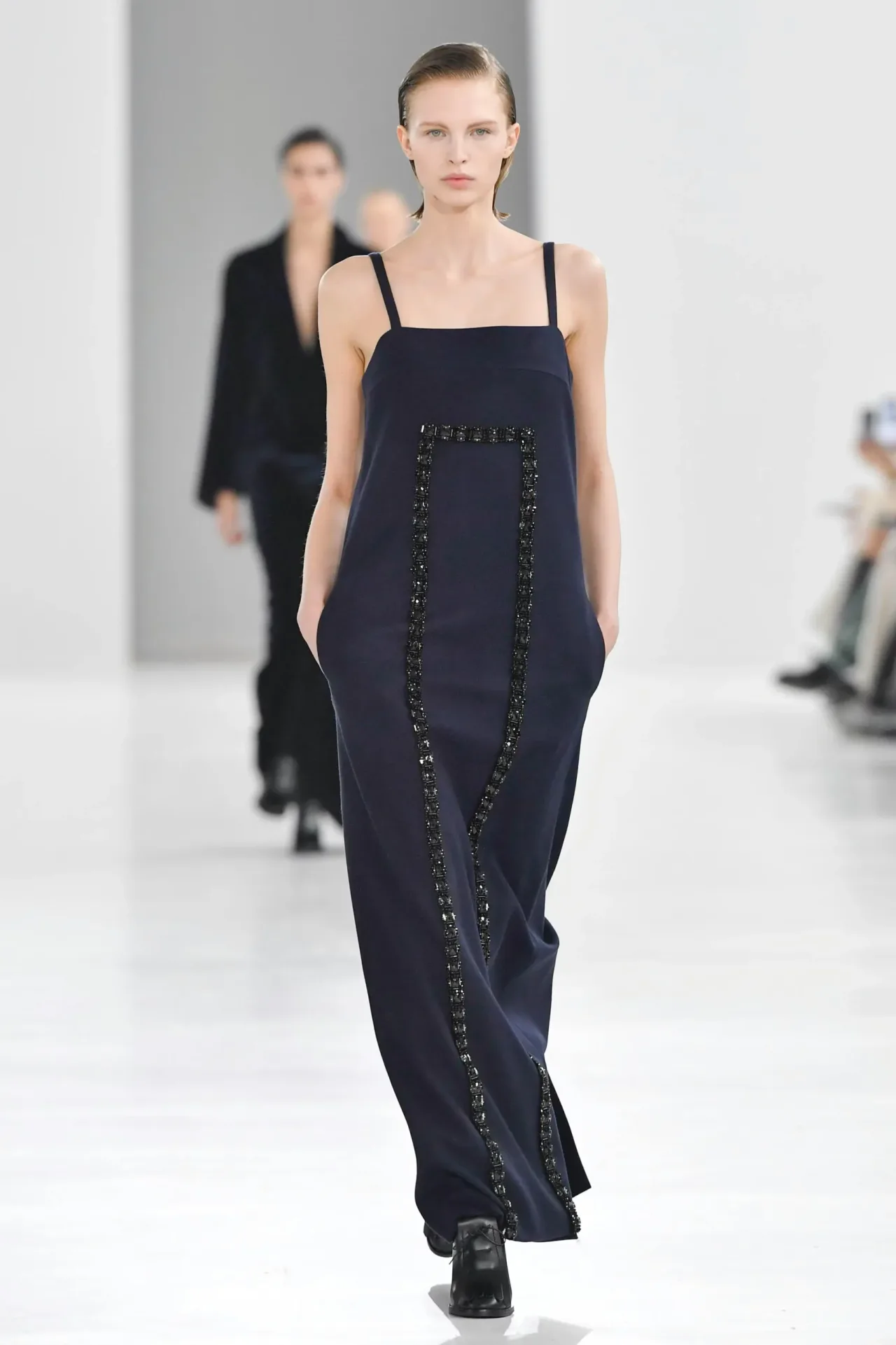 max mara đầm maxi xanh navy