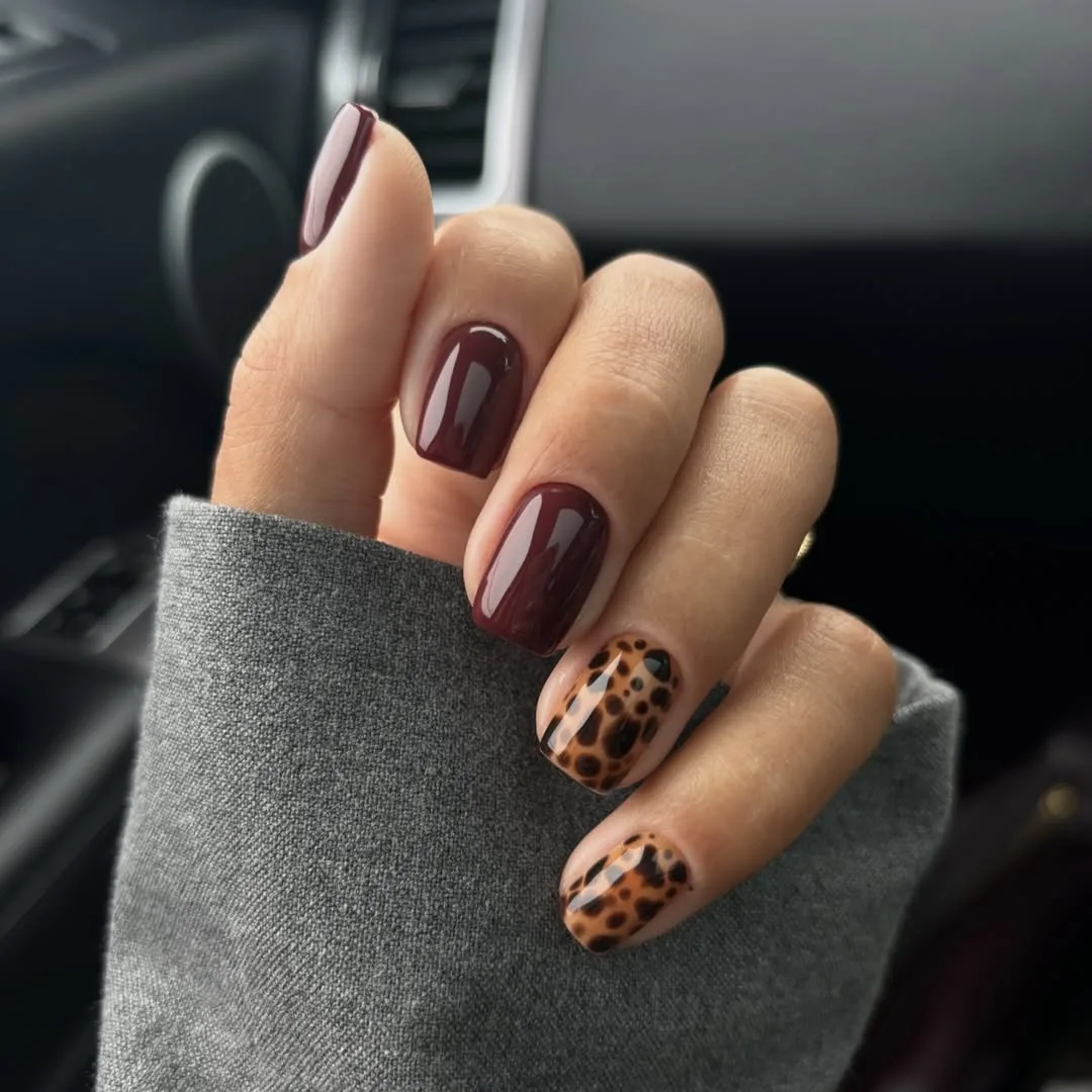 Hình ảnh mẫu nail mùa Thu da báo.