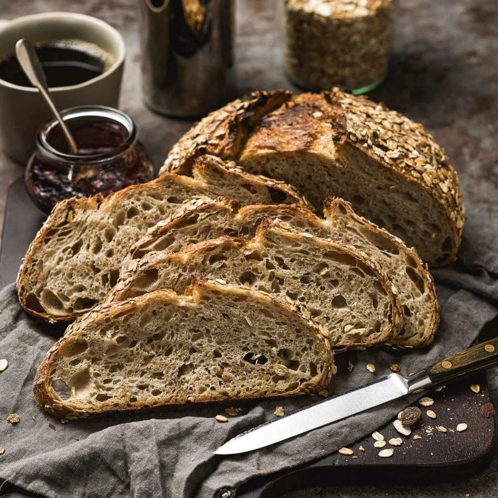 Bánh mì nguyên cám với chỉ số đường huyết thấp được cắt lát.