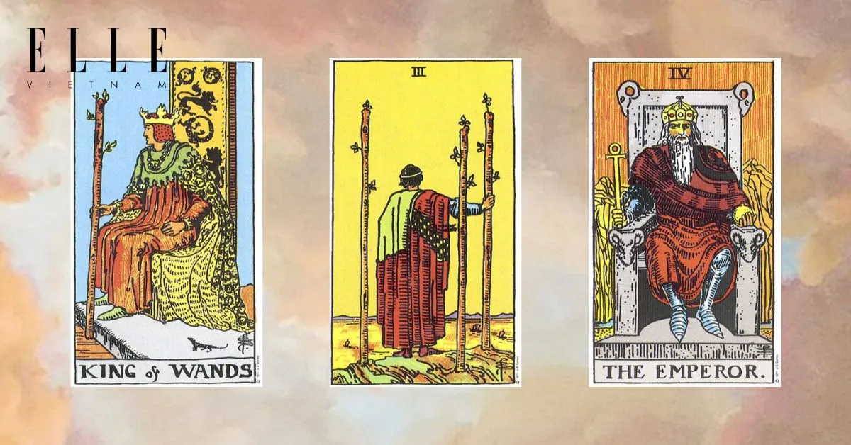 Bạn có các lá bài tarot: King of Wands - Three of Wands - The Emperor elle
