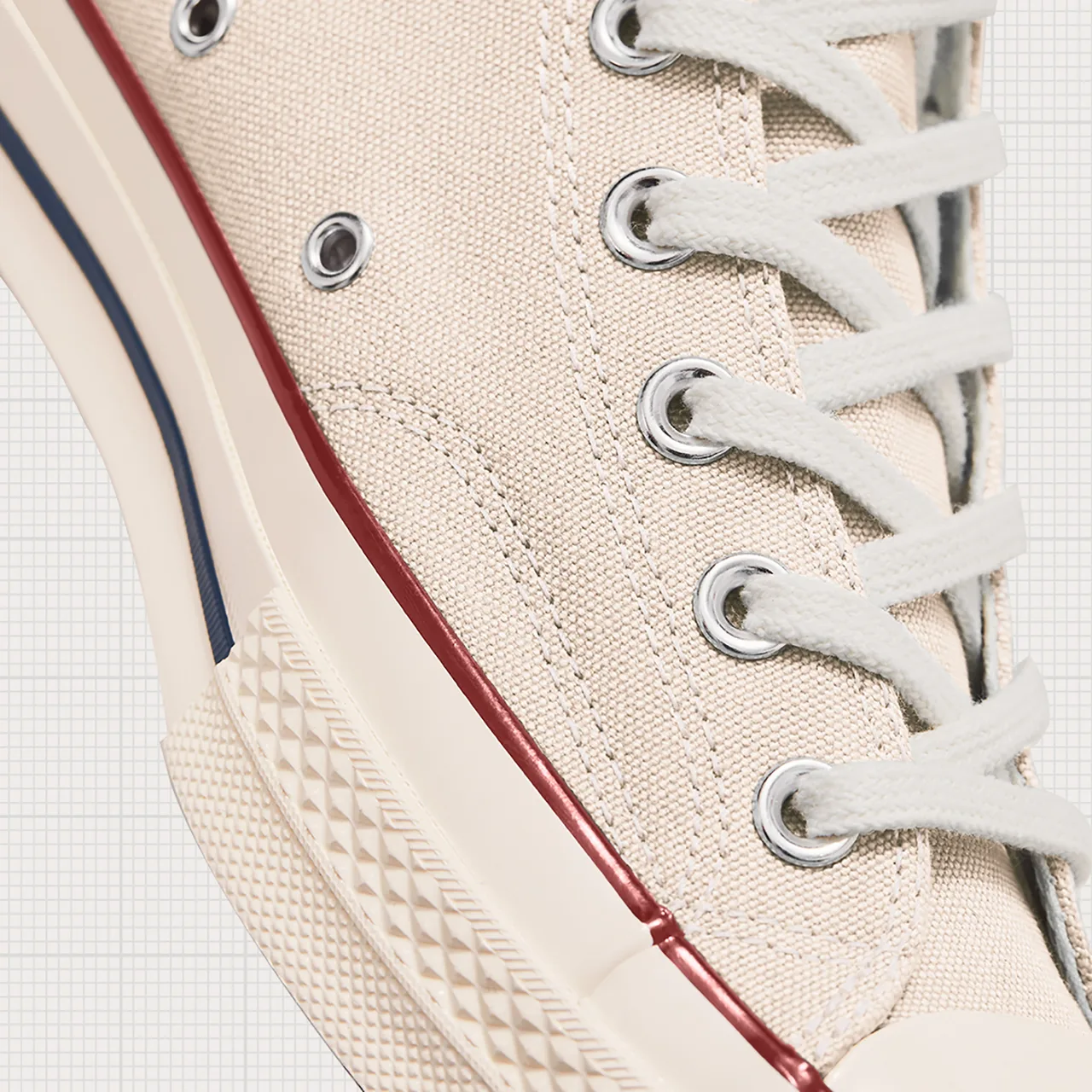 converse chuck 70 parchment chi tiết đường may trên thân giày và đế giày