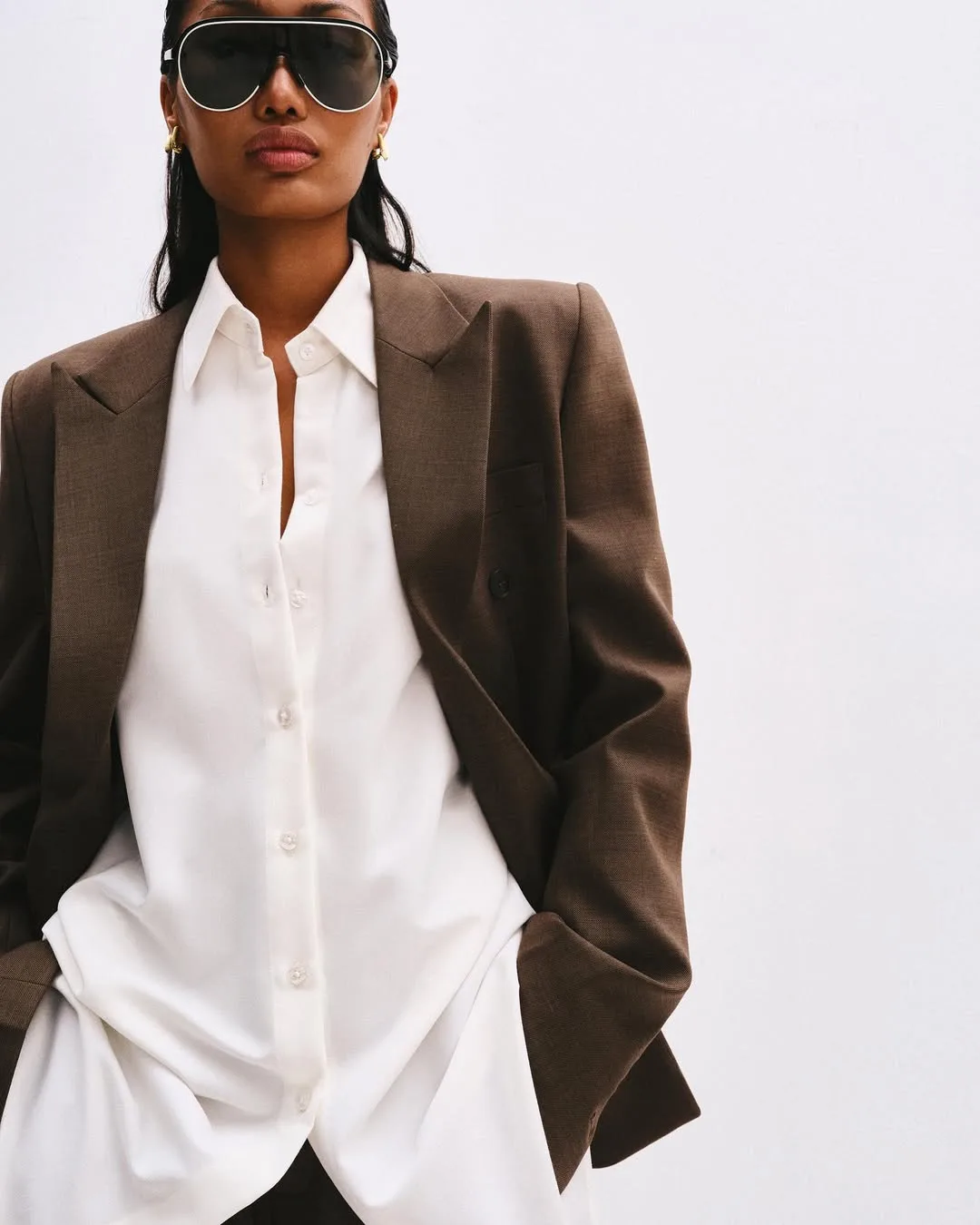 sơ mi oversized phối vest nâu 
