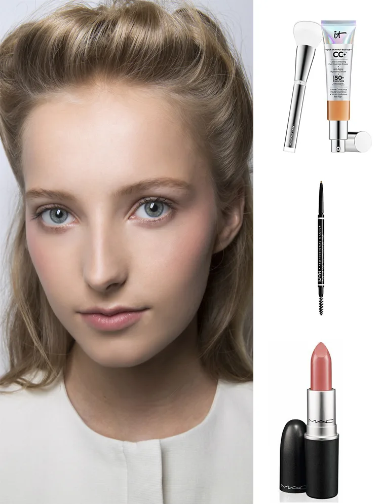 Sản phẩm gợi ý: CC Cream Its Cosmetics, chì vẽ chân mày NYX, son hồng nude M.A.C
