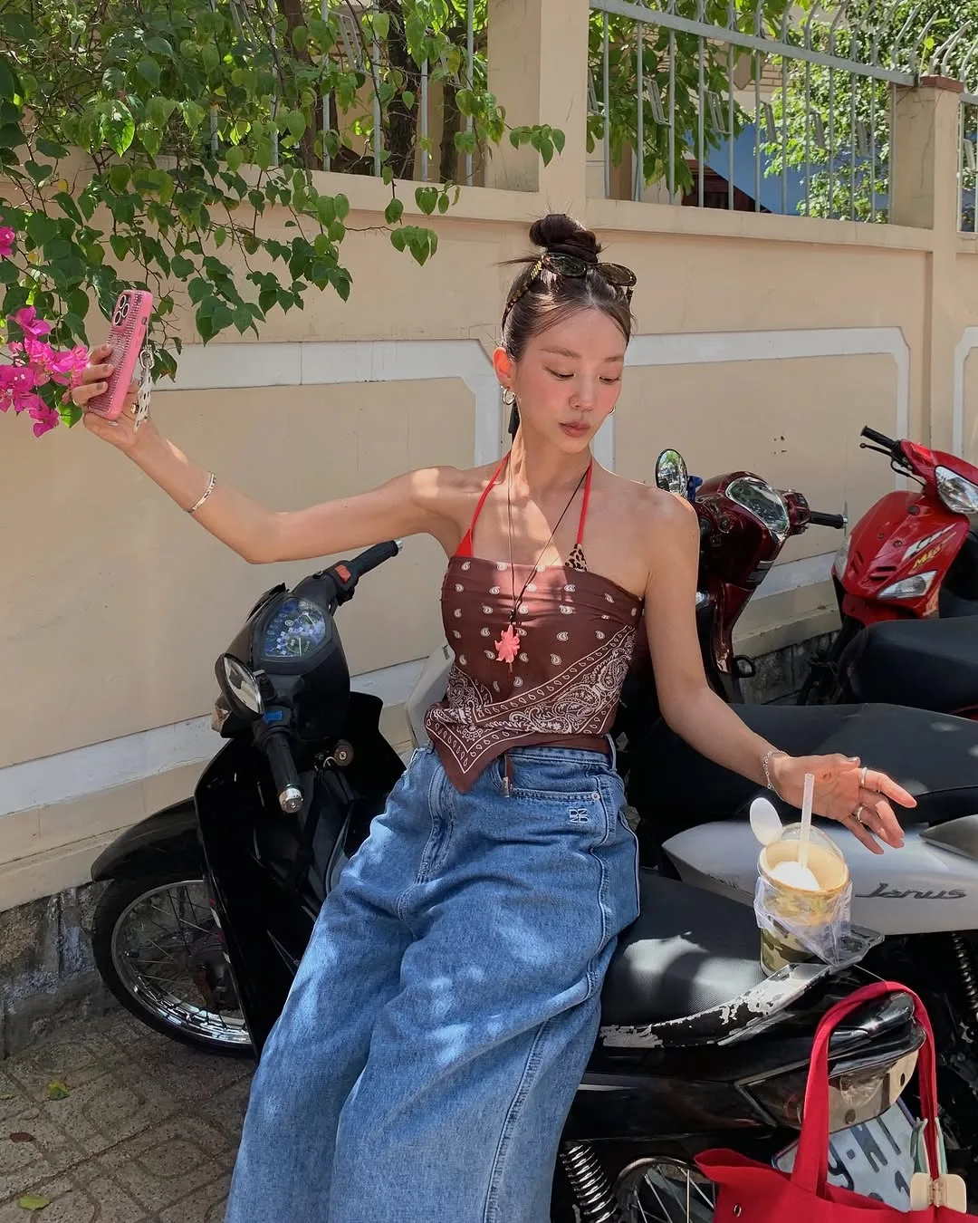 mulbada bản phối nâu và denim
