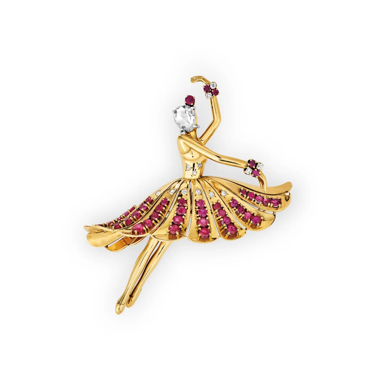 Dancer clip, 1942. Chế tác từ vàng vàng và vàng trắng, đính rubies và diamonds. Van Cleef & Arpels Collection.