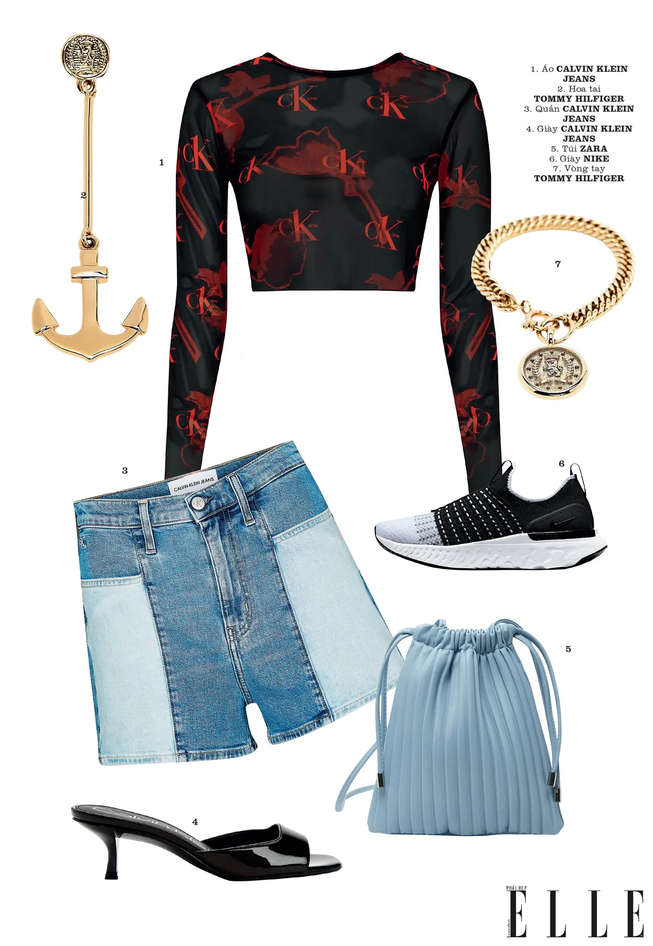 quần jeans denim phong cách funky phối đồ với denim quần biker shorts và áo crop top