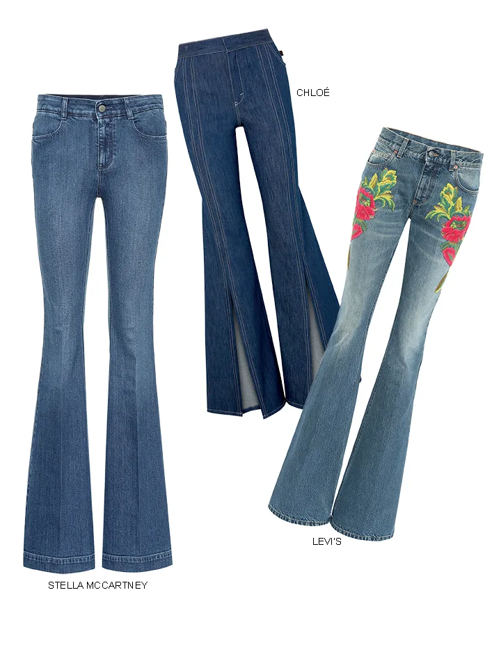 chất liệu denim 5 quần jeans ống loe màu xanh
