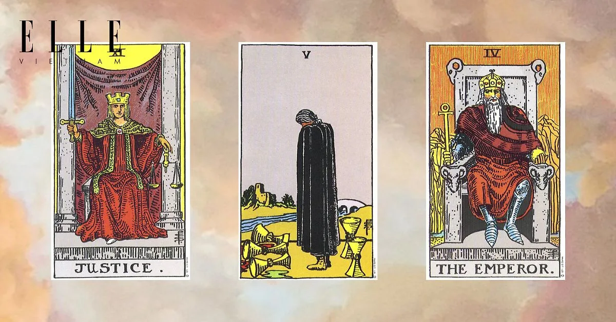 Bạn có các lá bài tarot: Justice - Five of Cups - The Emperor