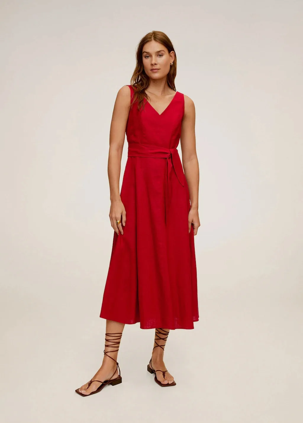 Đầm dài linen màu đỏ Mango
