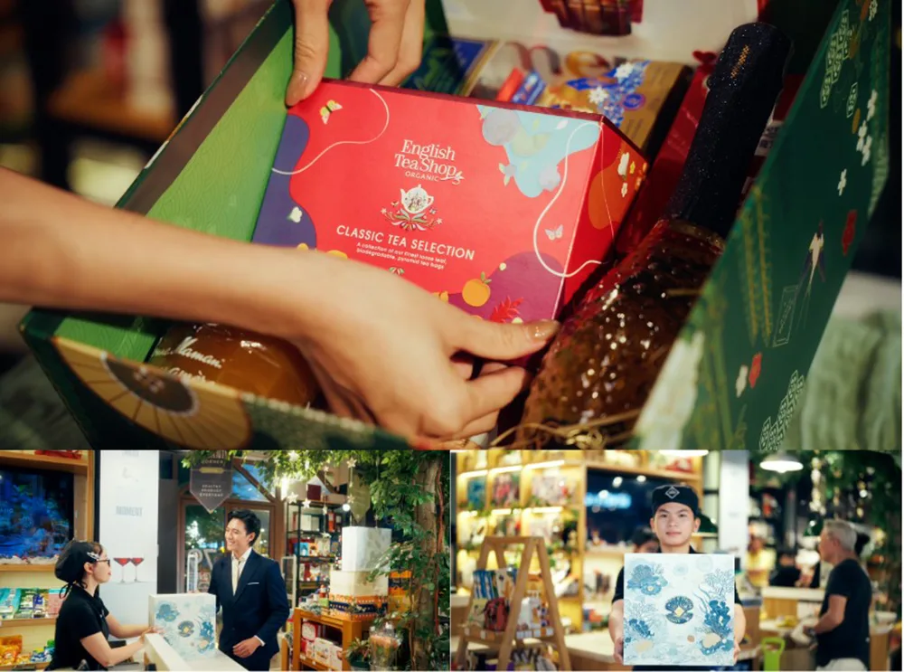 Hộp quà tặng màu đỏ, bên trong mỗi hộp quà tặng Tết 2026 của Annam Gourmet có đa dạng các món ẩm thực cao cấp được nhập khẩu