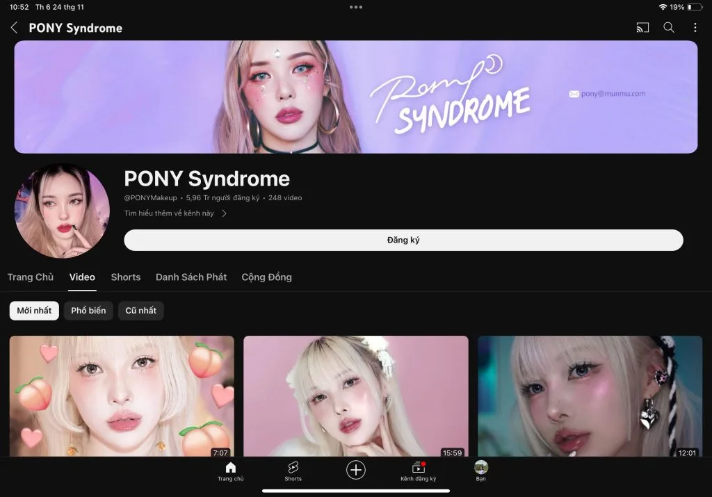 Kênh Youtube của Pony. Kênh Youtube của Pony.