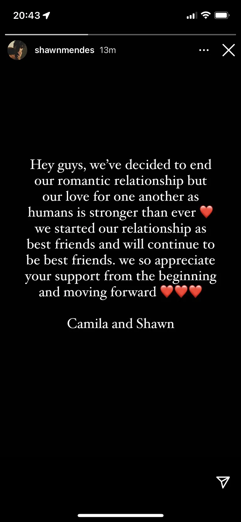 Shawn mendes thông báo chia tay
