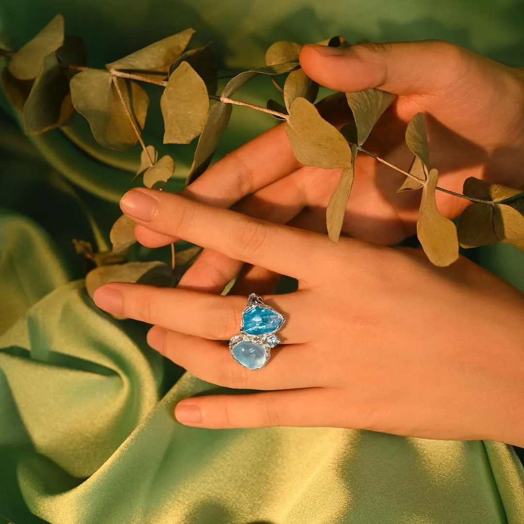 Nhẫn đá Topaz và Aquamarine