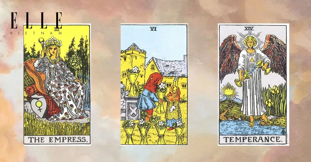 3 lá bài tarot: The Empress - Six of Cups - The Temperance