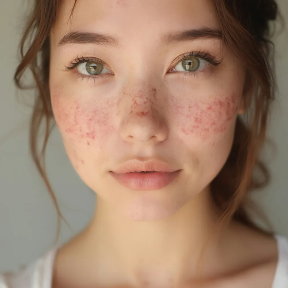 Cận cảnh làn da chi chít mụn.