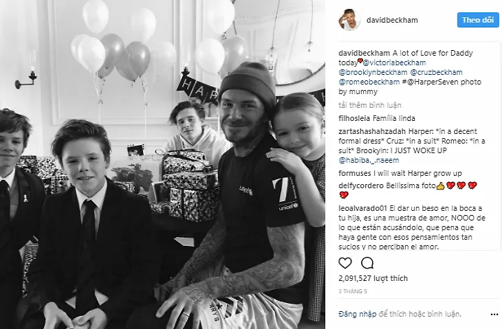 Beckham và ba cậu con trai lớn Brooklyn, Romeo, Cruz, cùng với cô con gái út Harper