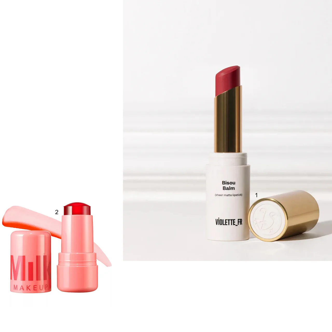 son đỏ sắc tươi sáng Bisou Balm VIOLETTE FR và MILK MAKEUP tint