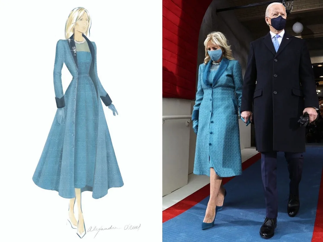 Bản phác thảo trang phục màu xanh cho bà Jill Biden