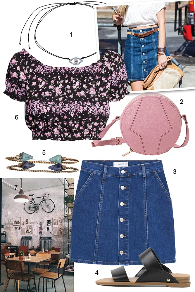 Thứ sáu: Không thể bỏ qua xu hướng 1970s đang được yêu váy jeans chữ A với hàng cúc đặc trưng.