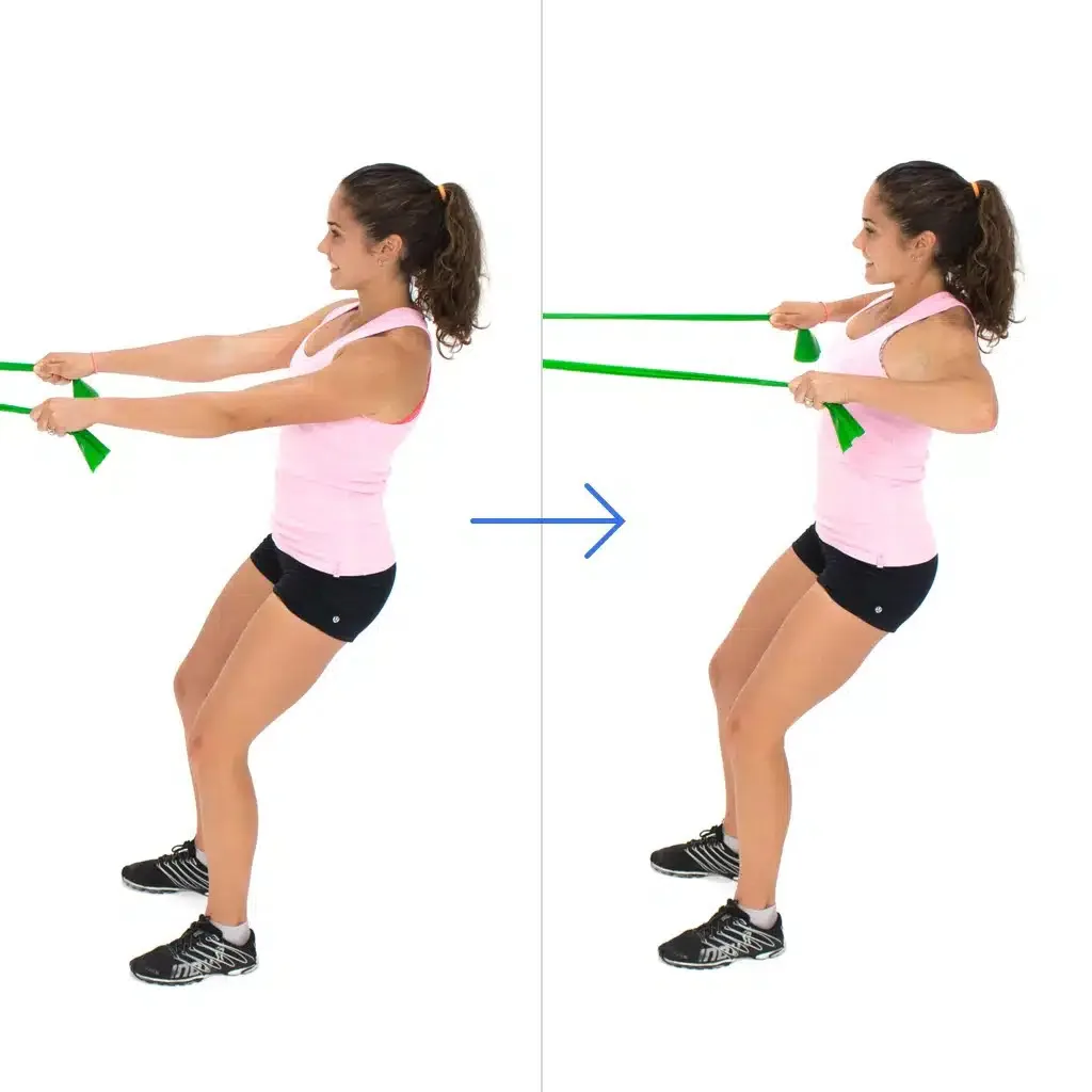 Cô gái tập động tác chèo thuyền bằng dây kháng lực