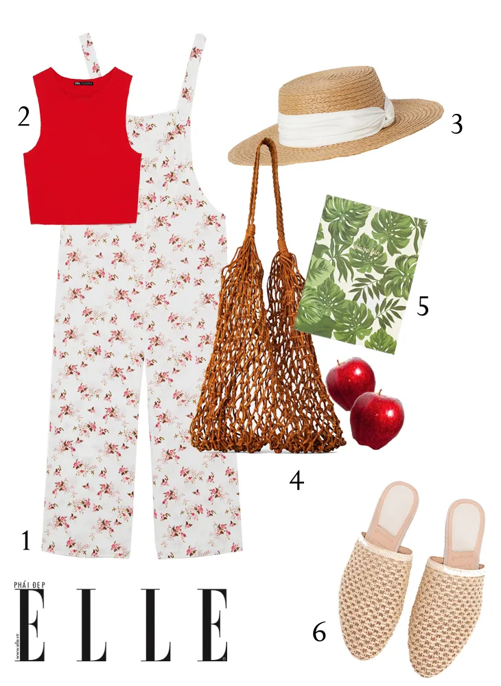jumpsuit linen họa tiết hoa và áo crop top