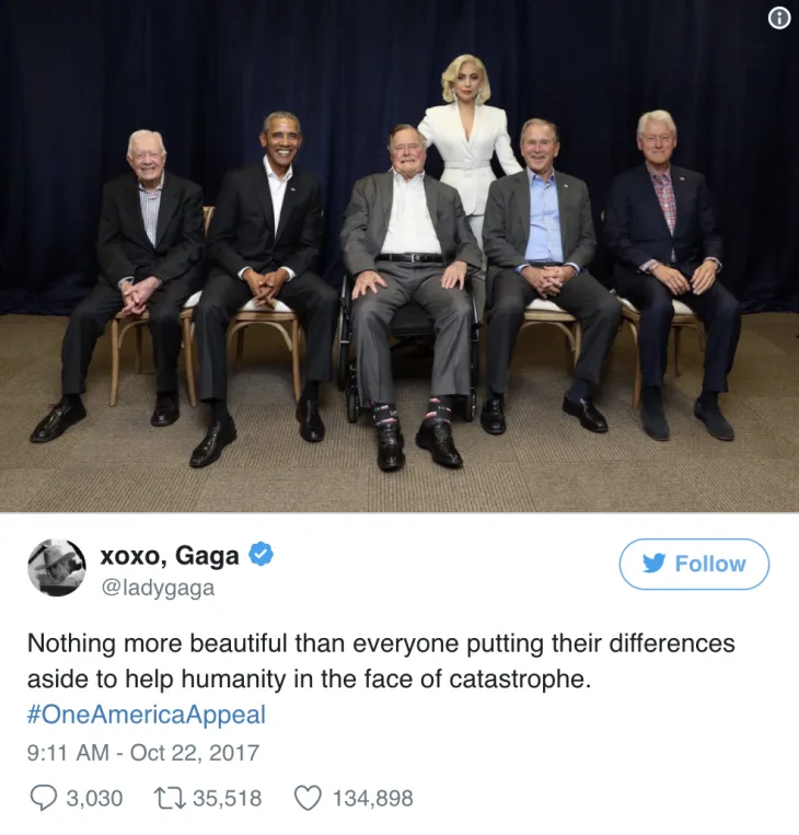 Lady Gaga xuất hiện cùng 5 cựu Tổng thống Hoa Kỳ trên sân khấu từ thiện - ELLE Việt Nam