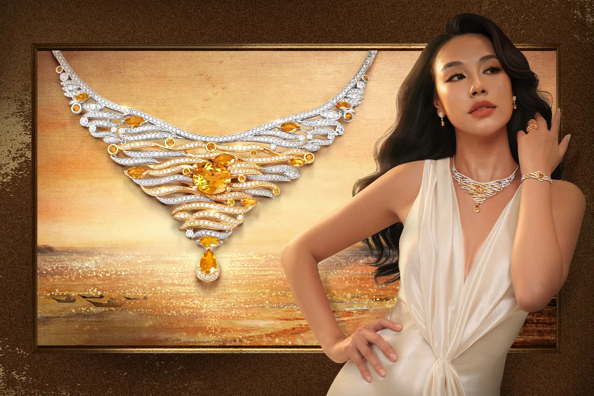 Bộ trang sức Golden Allure mang vẻ đẹp kiêu hãnh của phụ nữ.