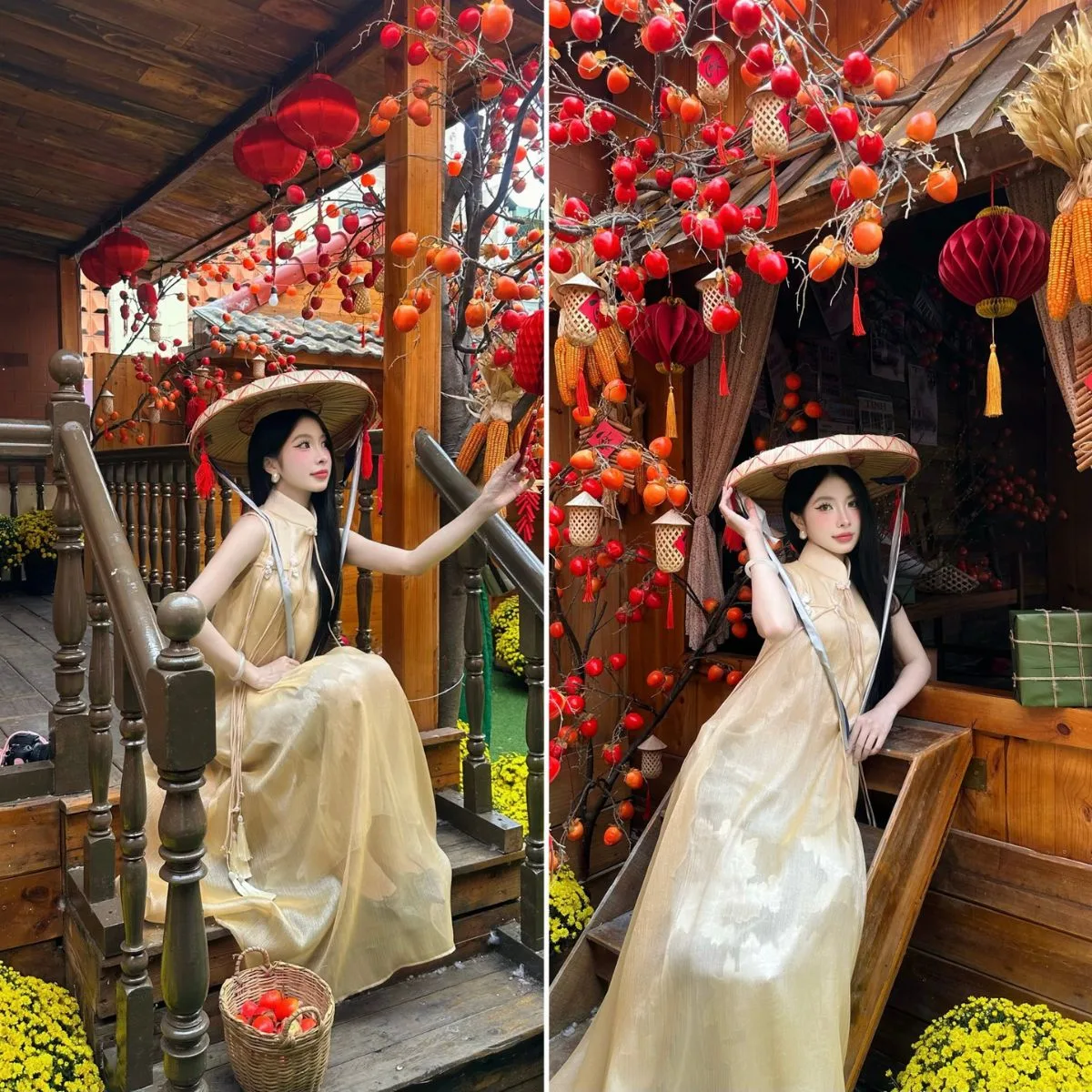 Quán cà phê có cách trang trí tết đẹp ở Sài Gòn.