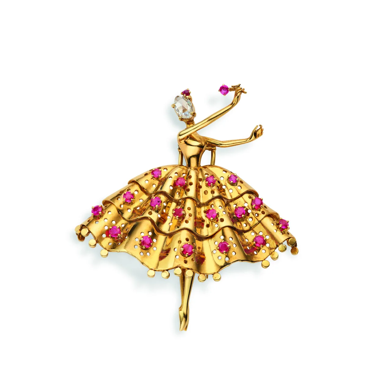 Dancer clip, 1947. Chế tác từ vàng vàng và vàng trắng, đính rubies, sapphires và diamond. Van Cleef & Arpels Collection.