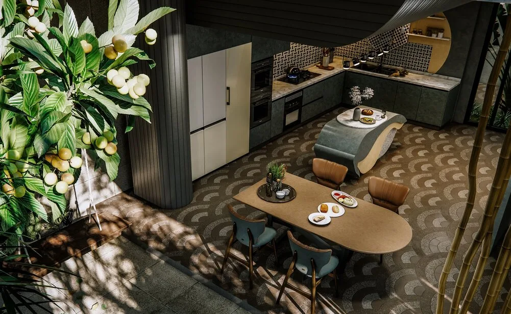 bếp có cây xanh bespoke