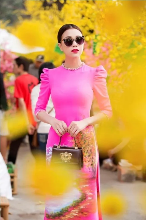 Áo dài tay phồng cac mau ao dai dep tay ao phong
