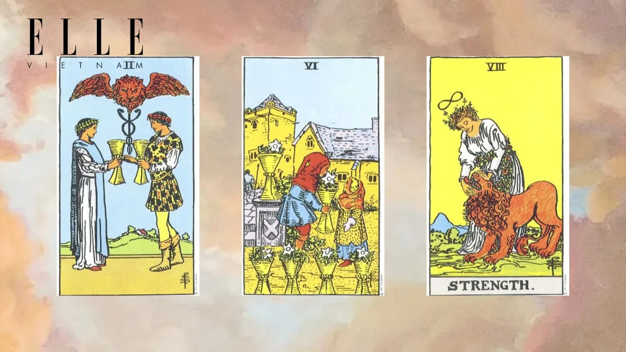 trải bài tarot tuần mới gồm Two of Cups - Six of Cups - Strength