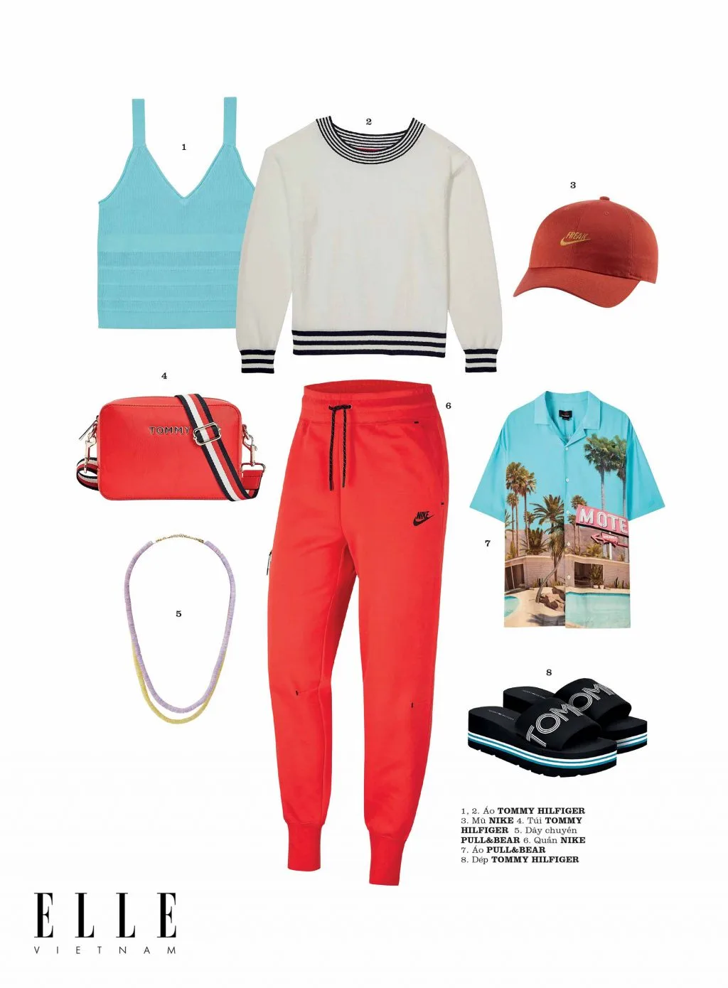 tông màu phong cách athleisure cách phối màu đỏ và xanh da trời athleisure