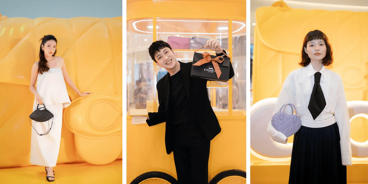 Beauty Blogger Phương Hà và tiktoker Bim Nguyễn xinh đẹp với những chiếc túi Coach với thiết kế vô cùng đặc biệt, bên cạnh B Trần điển trai tại Coach F&B cart
