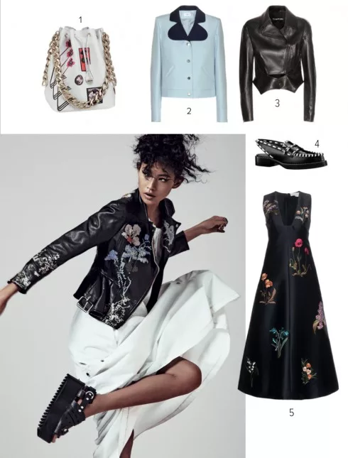 Người mẫu: Áo khoác da ALEXANDER MCQUEEN Đầm trắng KENZO Giày ALEXANDER WANG Nhẫn HELEN YARMAK