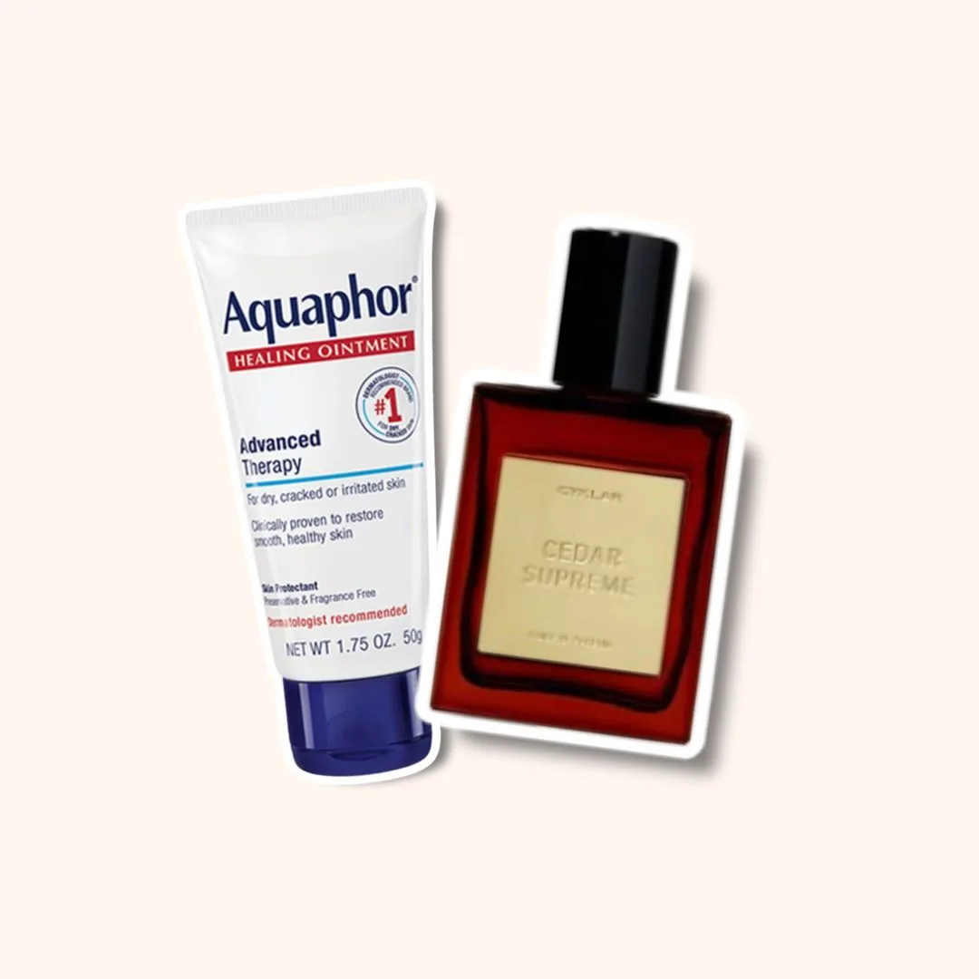 Hình ảnh kem dưỡng đa năng Aquaphor và tinh dầu nước hoa Cedar Supreme từ Cyklar.