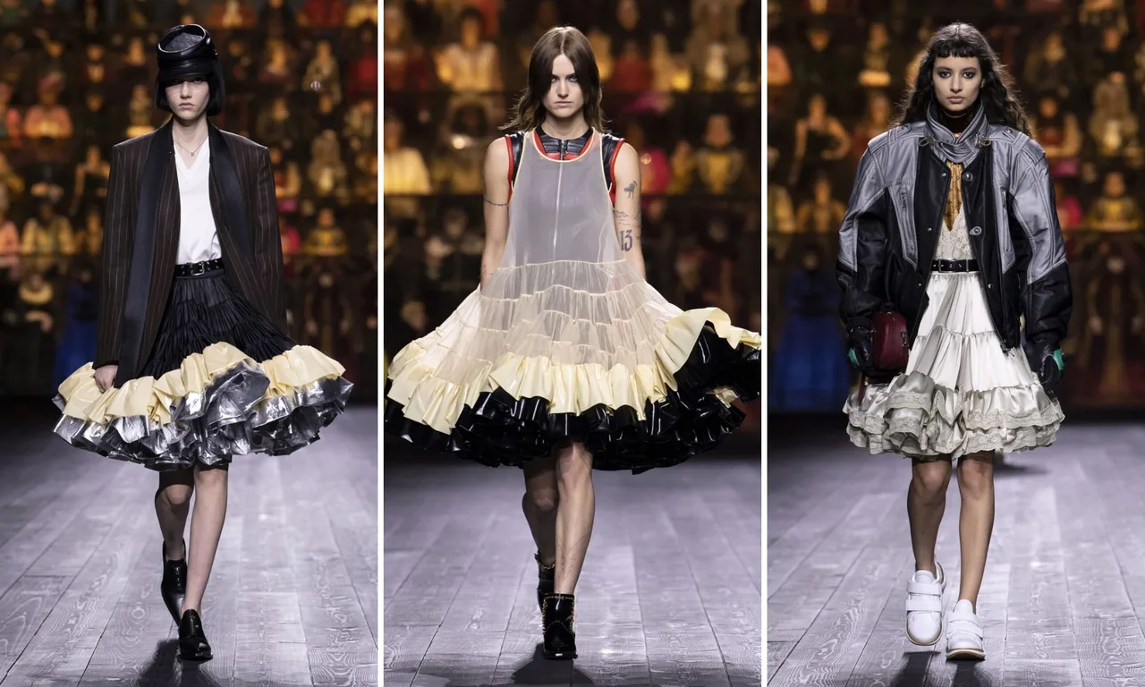 bst louis vuitton thu đông 2020 váy xếp tầng