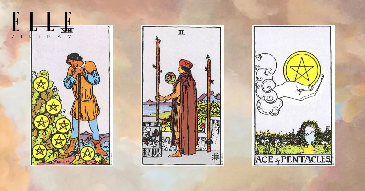 Bạn rút được 3 lá bài tarot: Seven of Pentacles - Two of Wands - Ace of Pentacles